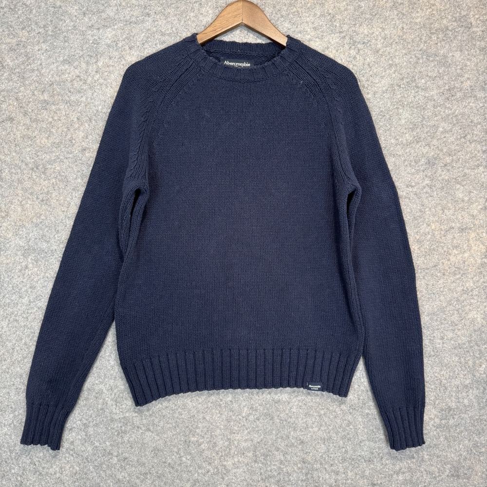Vintage Abercrombie & Fitch Sweater Mens Medium Chunky Knit Navy Blue Ribbed Y2K